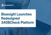 Bluesight Aims Efficiency with Redesigned 340BCheck Platform Announcement banner: Bluesight launches redesigned 340BCheck Platform with white text on blue background.