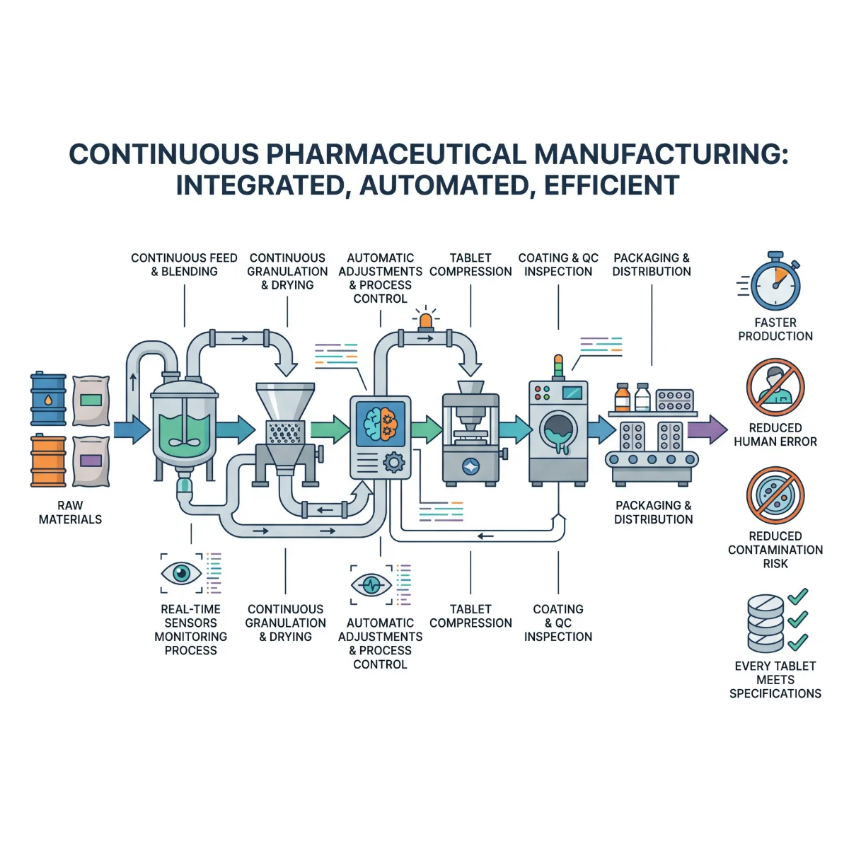 Large Scale Continuous Pharmaceutical Manufacturing for Solid Dosage